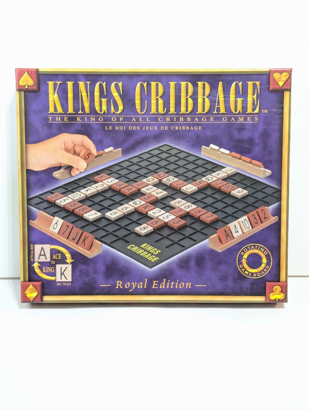 Kings Cribbage Royal Edition Rotating Board Wooden Tiles Complete Game Unused